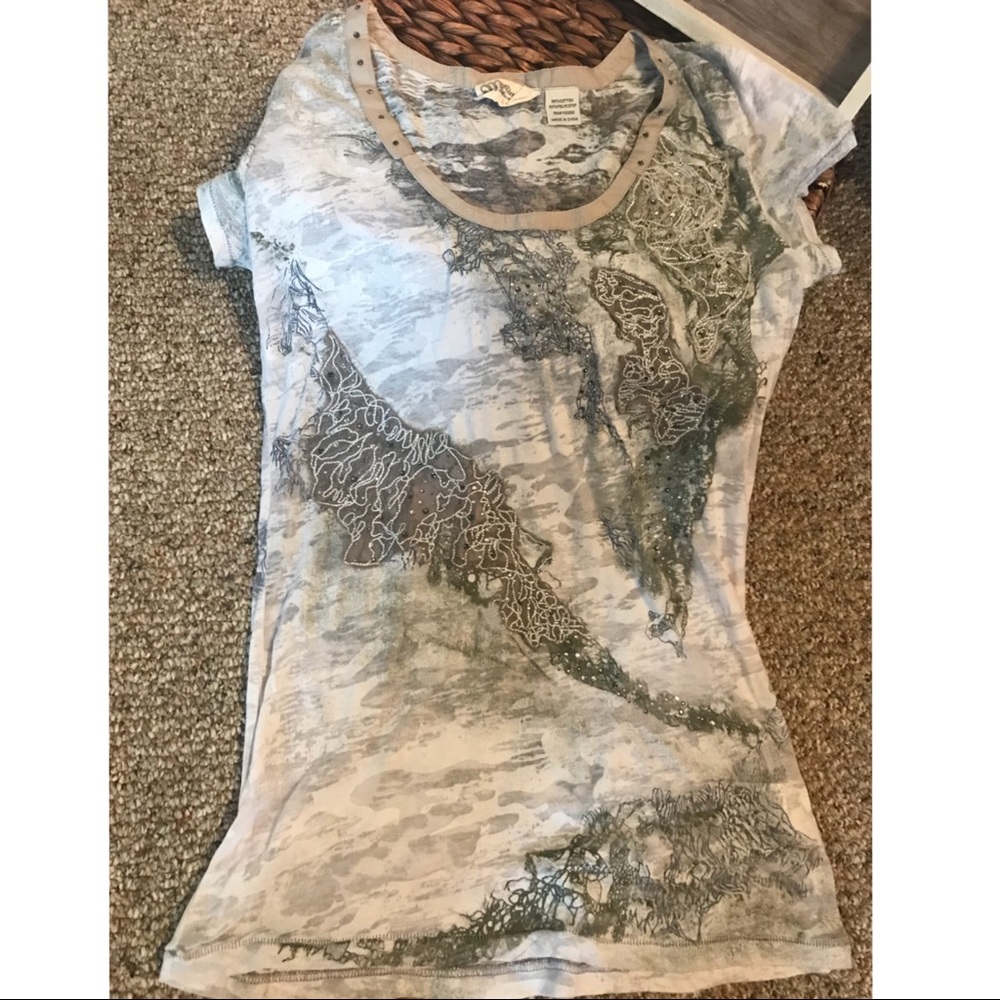 Miss Me Burnout Rhinestone Lace Cotton T-shirt